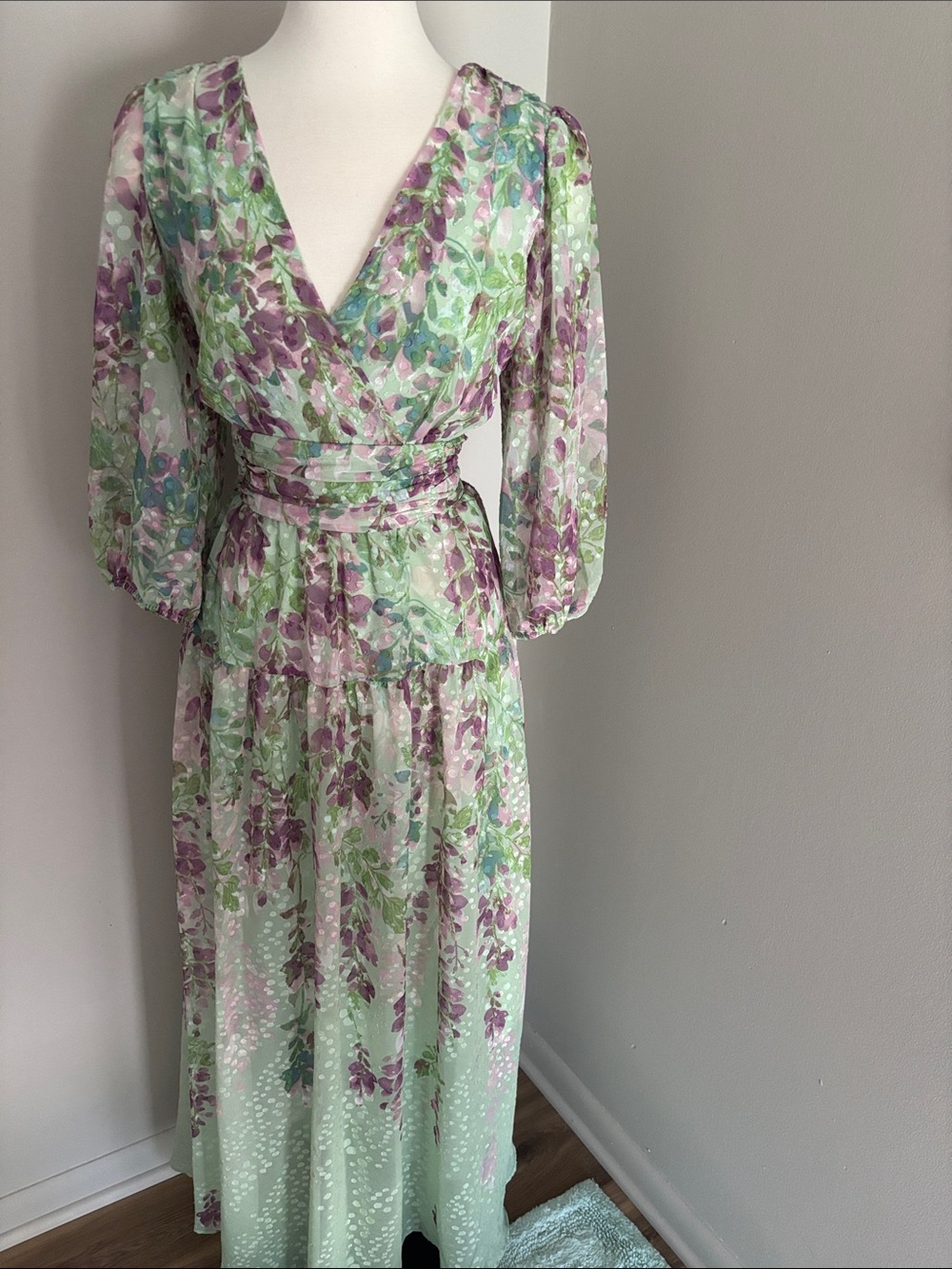 Floral Lavender & Mint V-Neck Maxi Dress